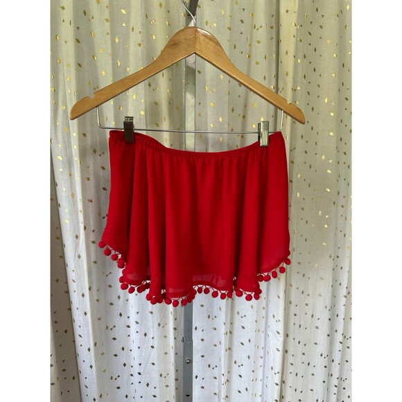 Show Me Your MuMu Women's Banjo Strapless Pom Pom Hem Coachella Crop Top S - Picture 2 of 6